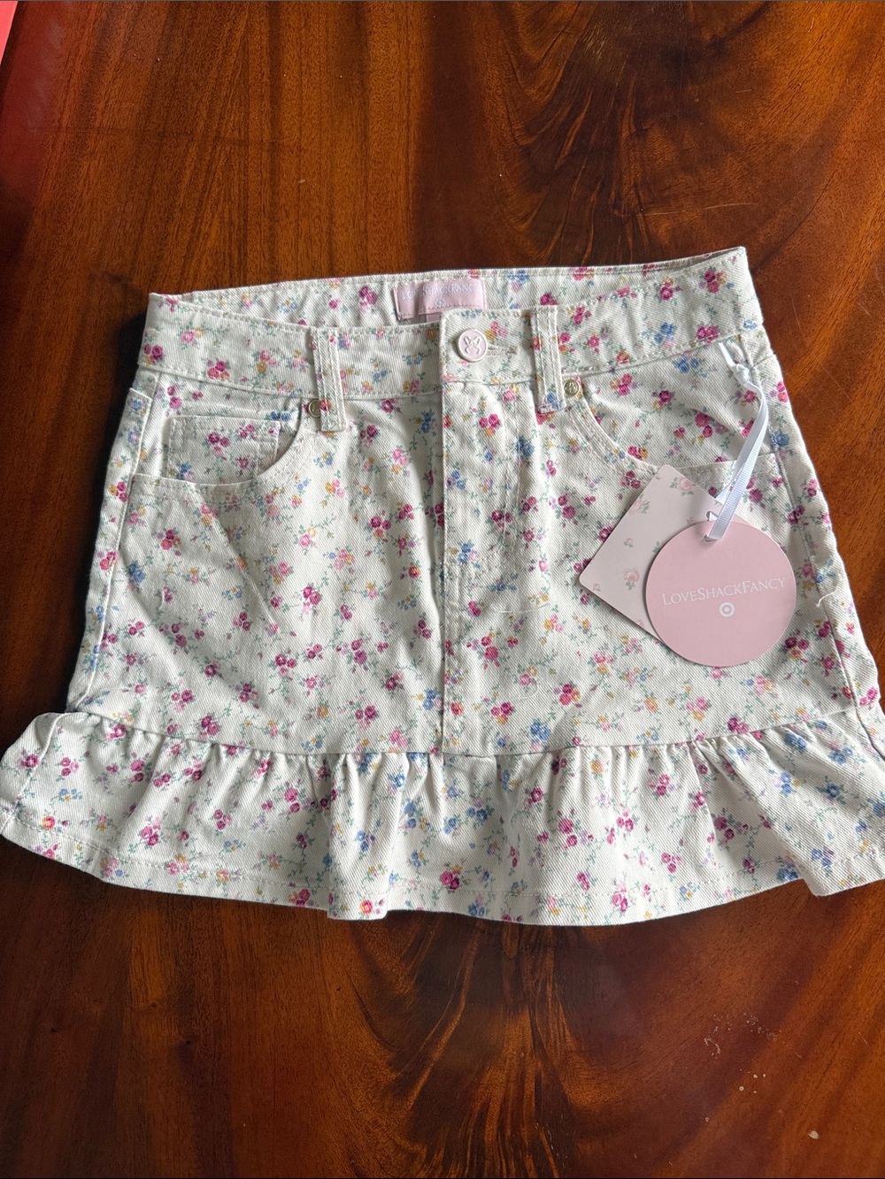 LoveShackFancy for Target Denim Floral Mini Skirt with Ruffle - size 10